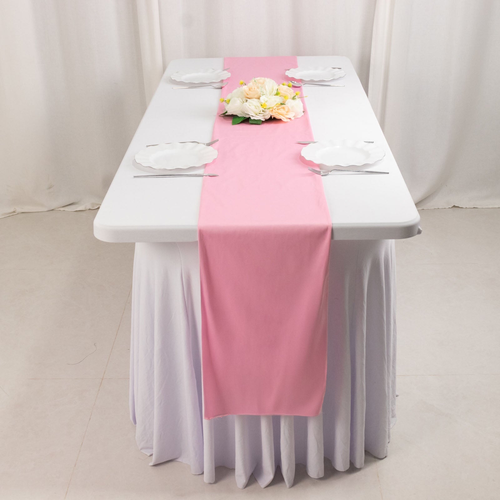 Scuba Polyester 12"x108" Table Runner Pink - Wrinkle-Free Table Linen