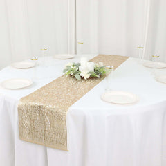 Plastic Woven Vinyl 13"x6ft Table Runner Metallic Gold - Non-Slip & Reversible Tabletop Decor
