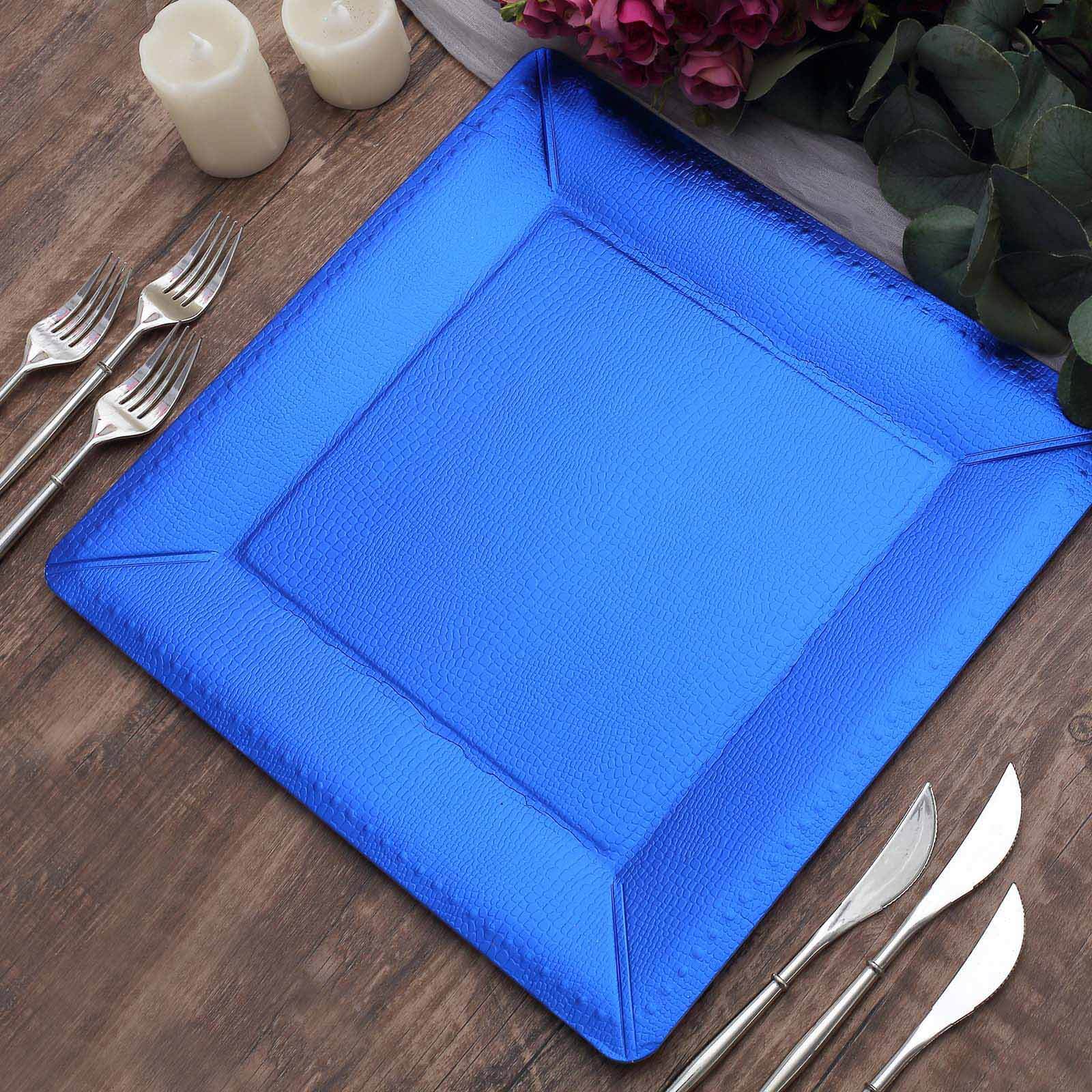 10-Pack Disposable Square Charger Plates in Royal Blue with Leather Like Texture - 1100GSM Durable Paper Chargers 13"