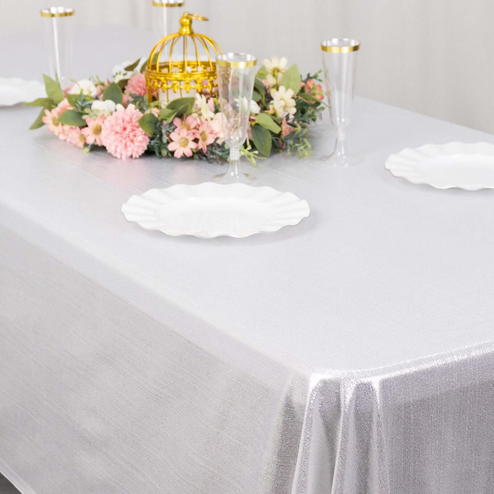 Sequin Dots Polyester 60"x126" Rectangle Tablecloth Shimmering Silver - Wrinkle Free & Sparkling Table Cover