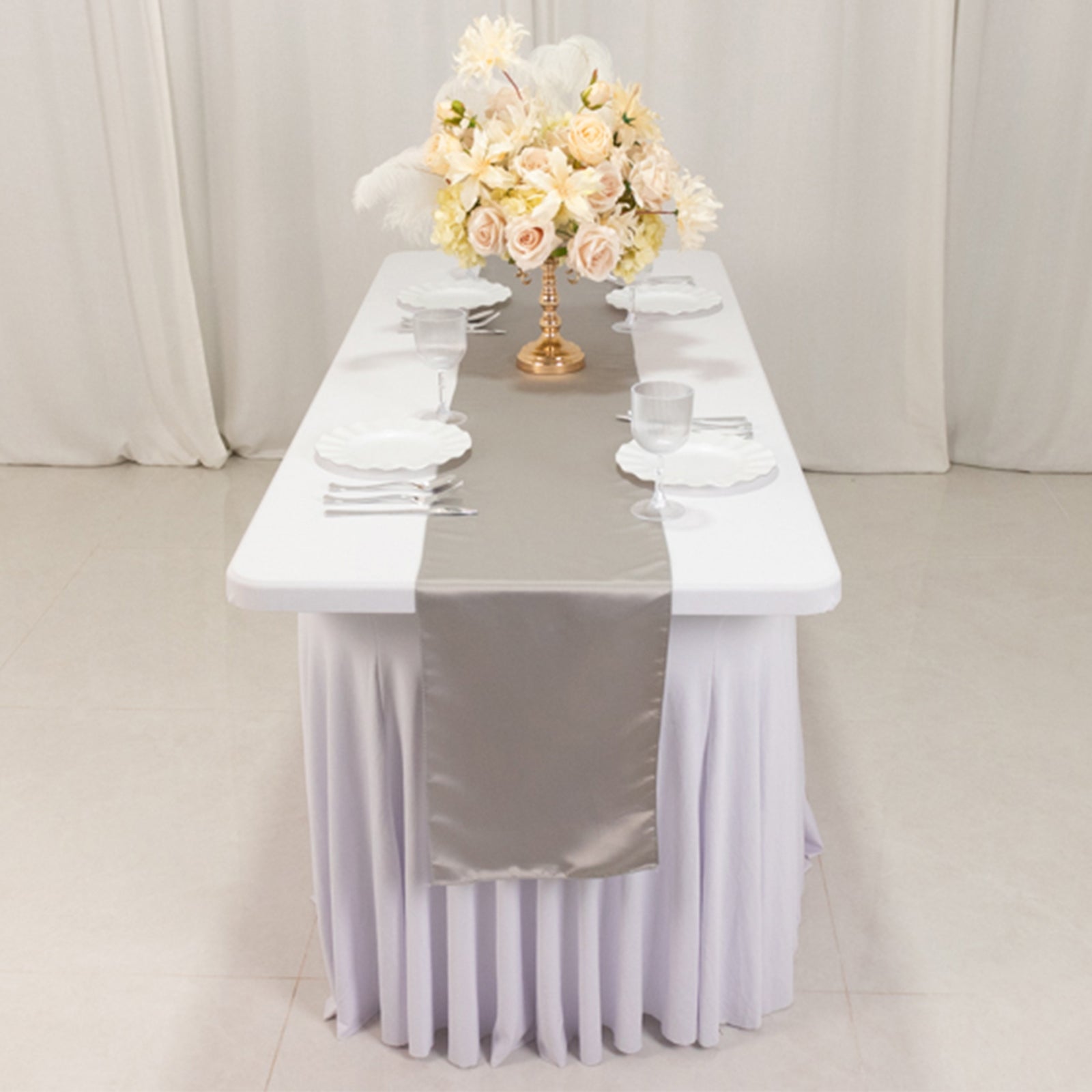 Lamour Satin 12"x108" Table Runner Silver - Smooth & Lustrous Finish