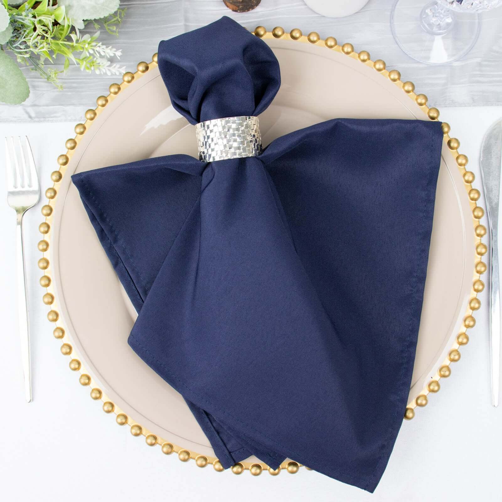 5 Pack Premium Polyester 20"x20" Napkins Navy Blue - Wrinkle-Resistant & Durable Dinner Napkins