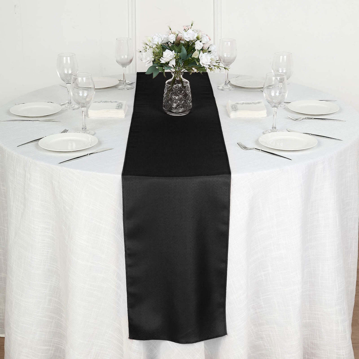 Polyester 12"x108" Table Runner Black - Durable & Wrinkle-Resistant Table Decor