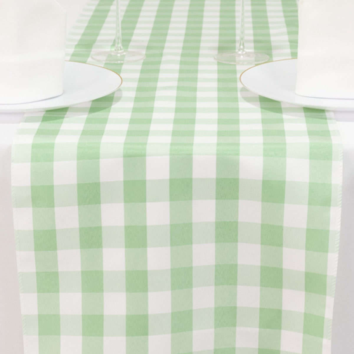 Polyester 14"x108" Table Runner Sage Green/White - Gingham Plaid Design