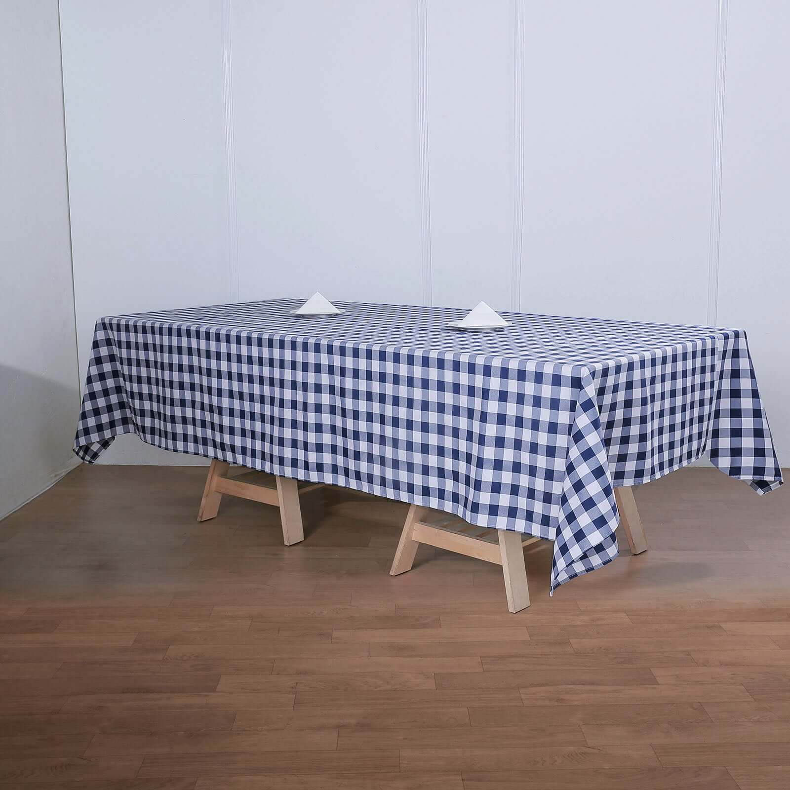 Polyester 60"x126" Rectangle Tablecloth White/Navy Blue - Buffalo Plaid Checkered Table Cover