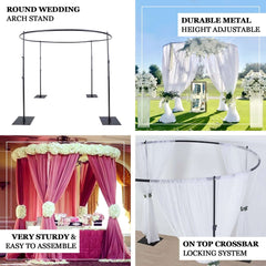 10ft Adjustable 4-Post Round Black Metal Backdrop Stand Canopy, Circular Wedding Event Arch Frame Chuppah