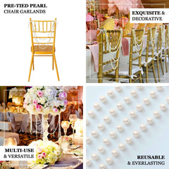 Faux Pearl Beaded 16" Chair Back Garland Sash White Gatsby-Inspired Style - Pre-Tied Chic Wedding Decor for Chiavari Chairs