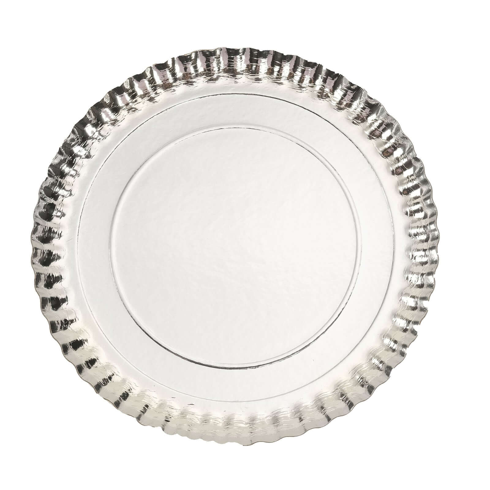 10-Pack Paper 13" Round Charger Plates in Silver with Scalloped Rims - Heavy Duty Disposable 1100GSM Serving Trays for Glam Events & Wedding Receptions