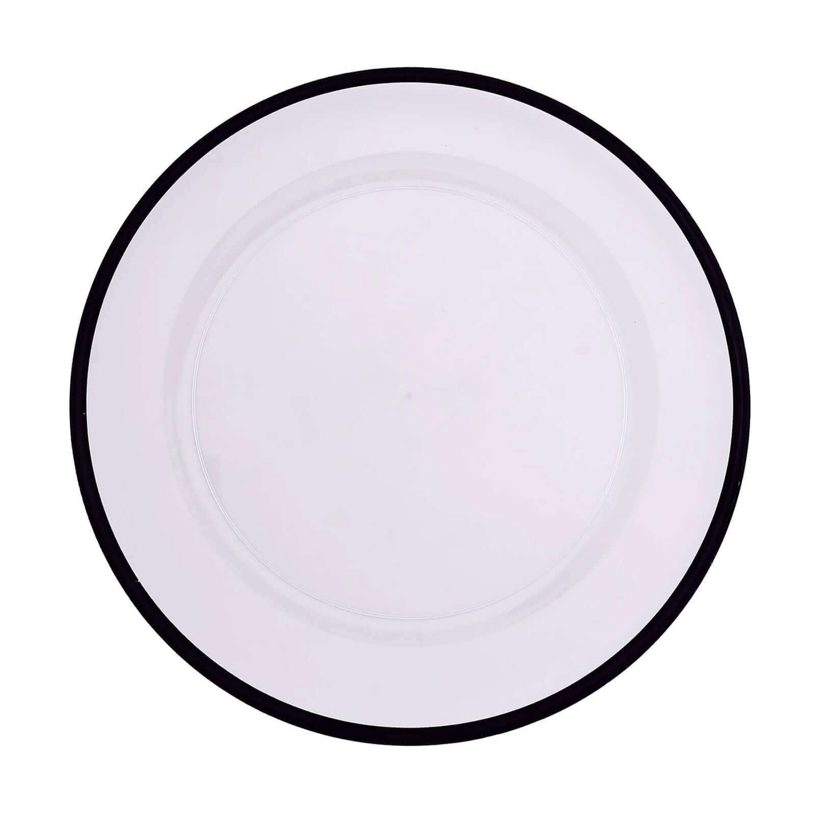 10-Pack Economy Plastic Round Charger Plates 12" in Clear with Wide Black Rim, Decorative Dinner Party Serving Plates