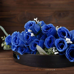 12 Bushes Royal Blue Artificial Premium Silk Flower Rose Bud Bouquets