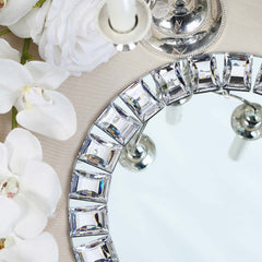 2-Pack Glass Mirror Round Charger Plates 13" in Silver with Jeweled Rim - Premium Decorative Dinner Party Charger Tableware