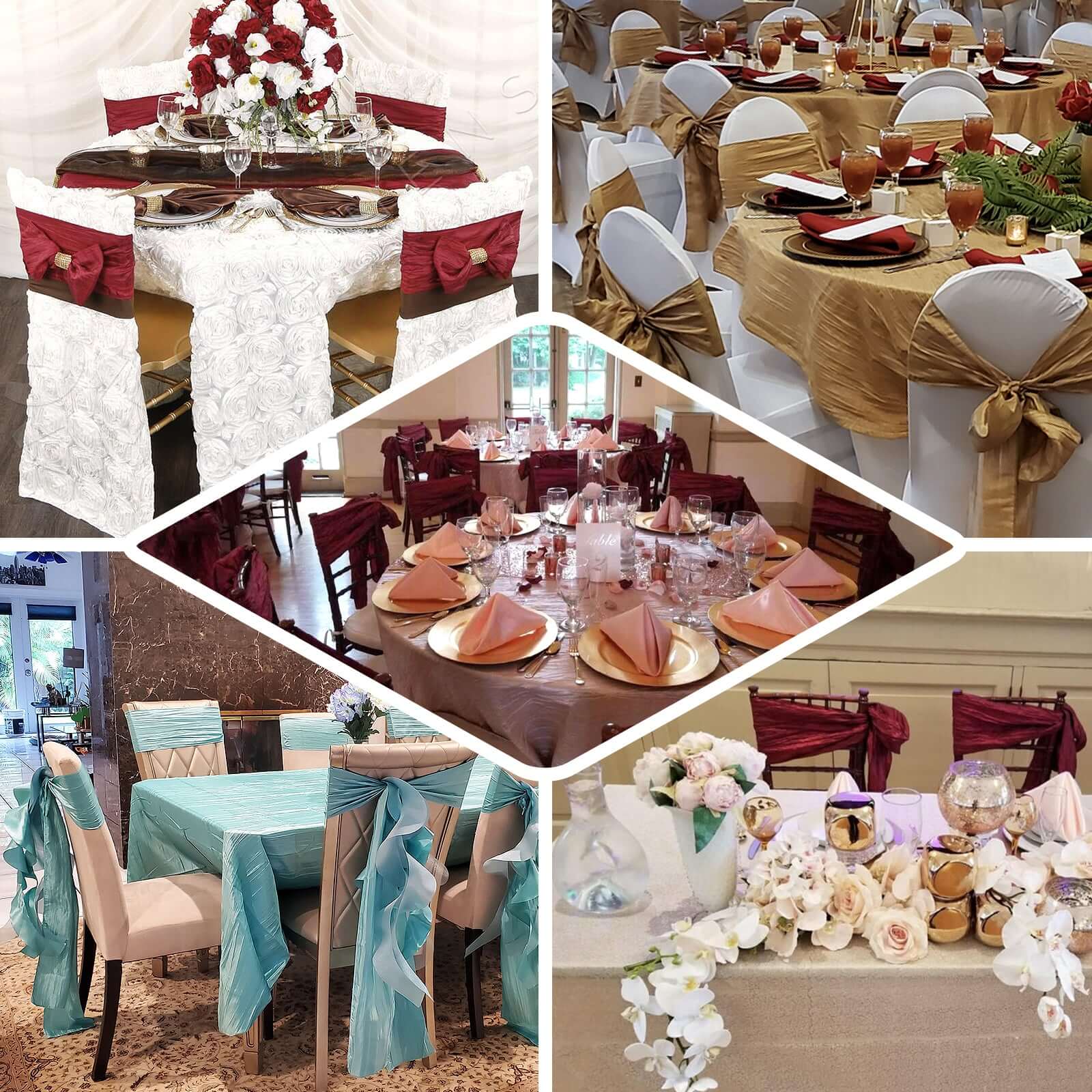 5 Pack Taffeta 6"x106" Chair Sashes Gold Accordion Crinkle Texture - Stylish Decor for Weddings & Gatherings