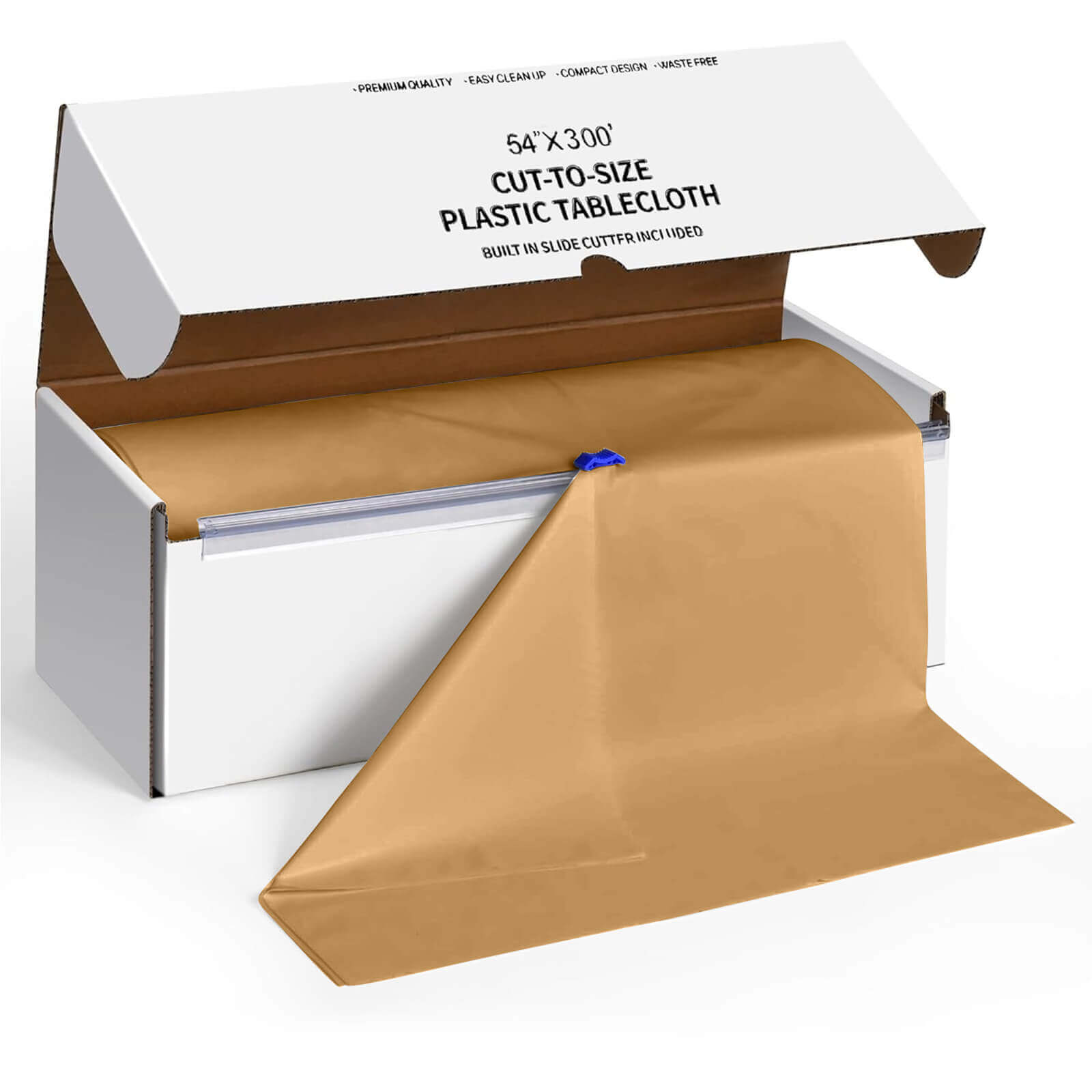 Plastic Table Cover Roll Gold with Slide Cutter - Customizable Disposable Tablecloth Roll 54"x300ft