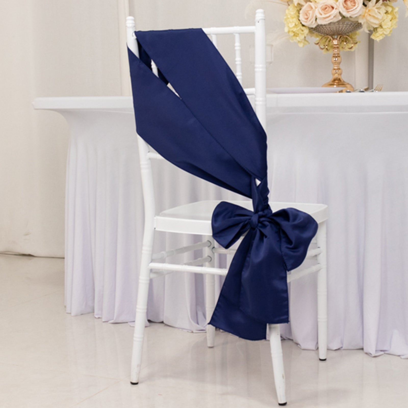 5 Pack Lamour Satin 6"x106" Chair Sashes Navy Blue - Stylish Reusable Decorative Bows