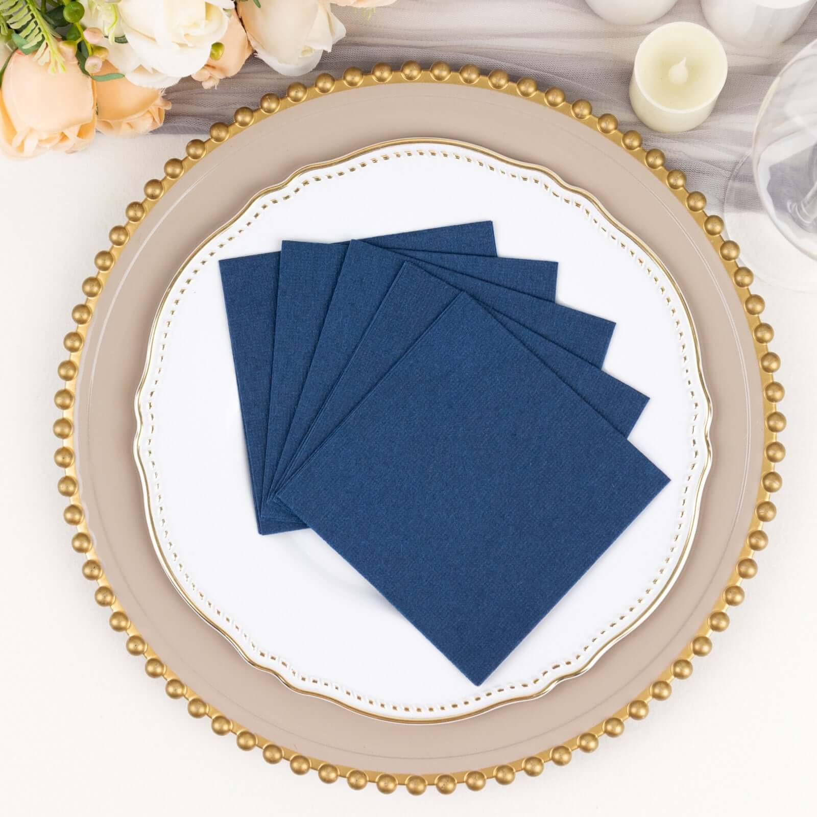 20 Pack Linen-Like Paper 5"x5" Napkins Navy Blue - Highly Absorbent Airlaid Napkins