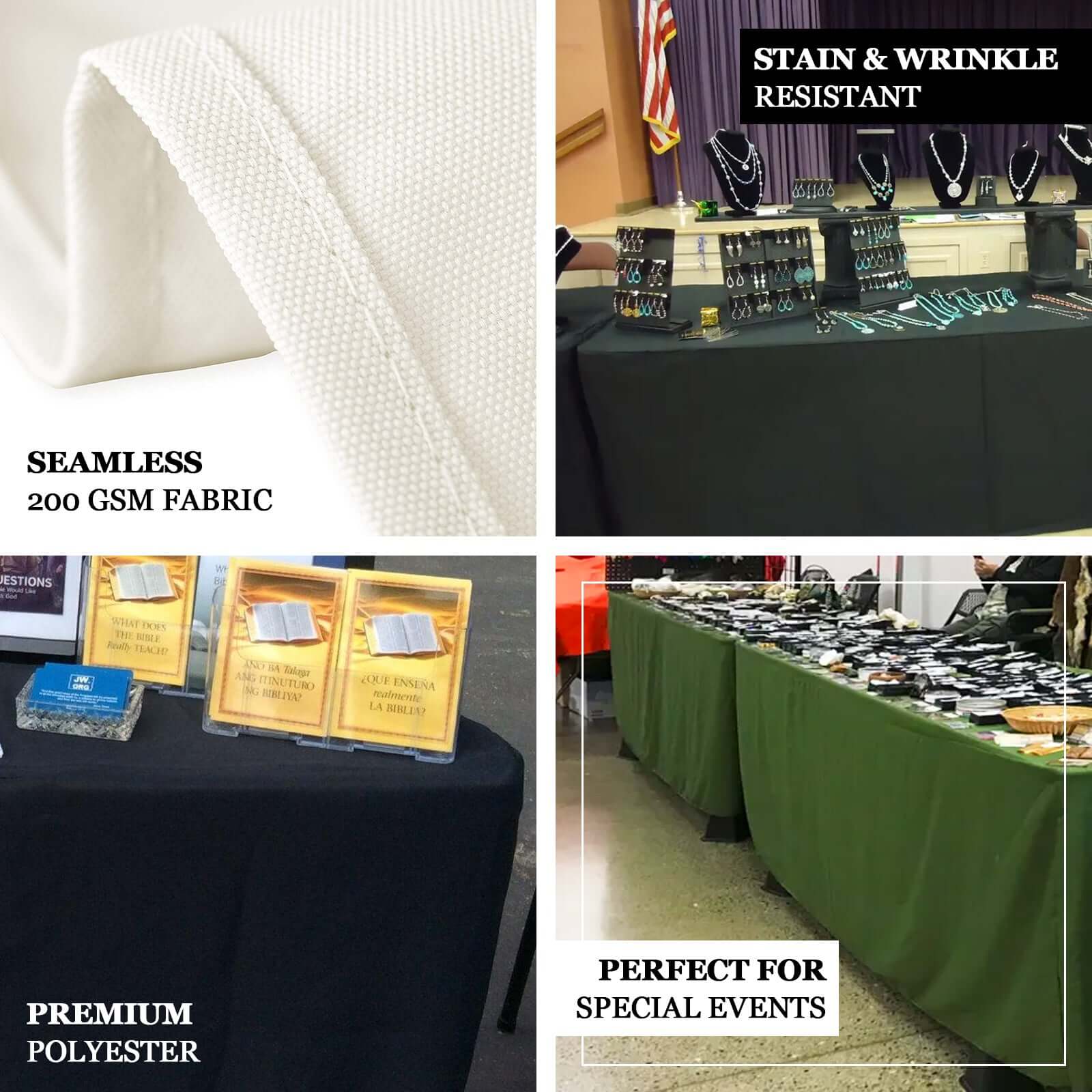 Fitted Polyester 96"x30" Rectangle Tablecloth Beige - Durable and Easy to Maintain Table Cover