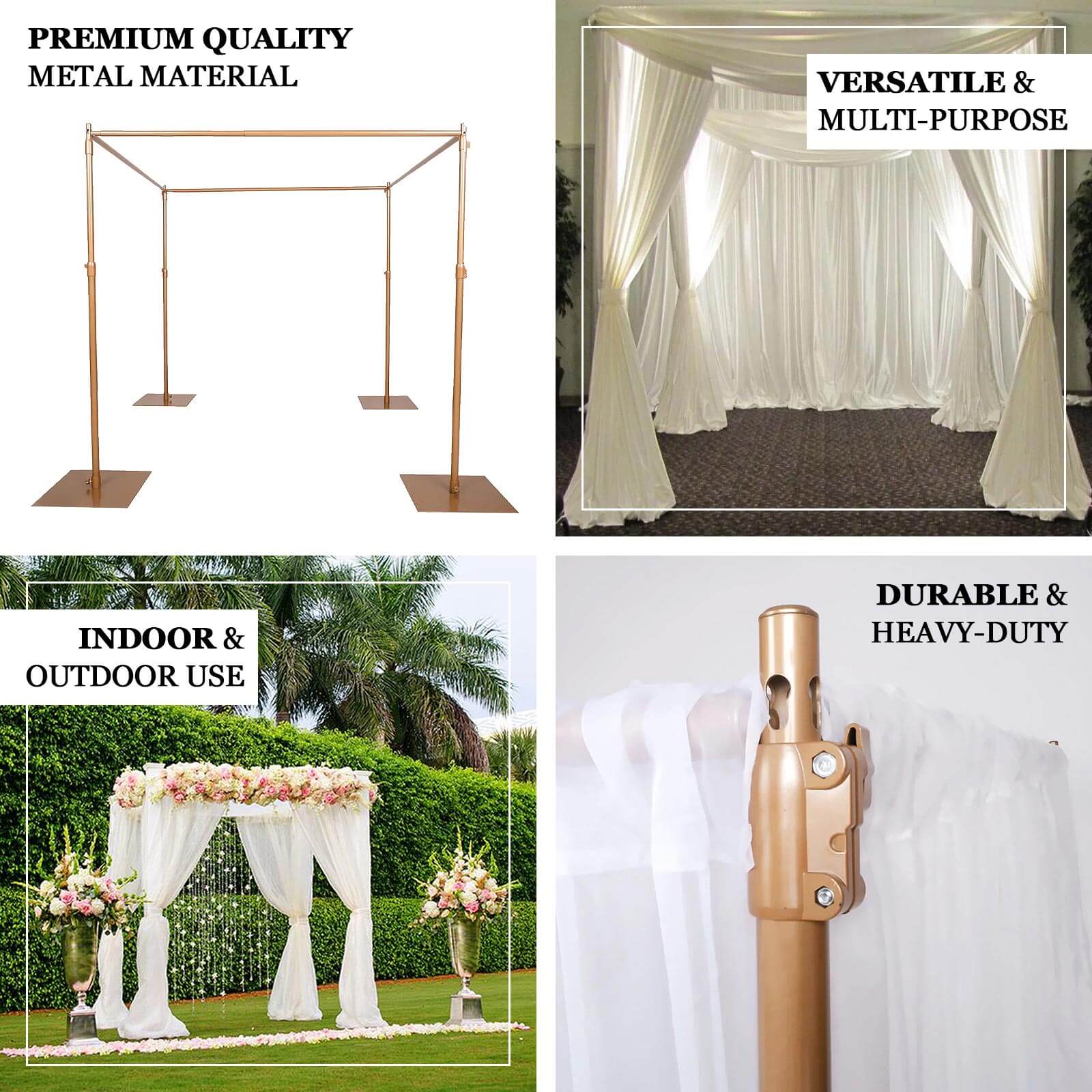 10ft 4-Post Gold Metal DIY Photography Backdrop Stand, Wedding Arch Canopy Tent