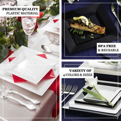 10-Pack Dessert Plates Square Design with Wide Rim Glossy White - Plastic Disposable Plates for Events 6"