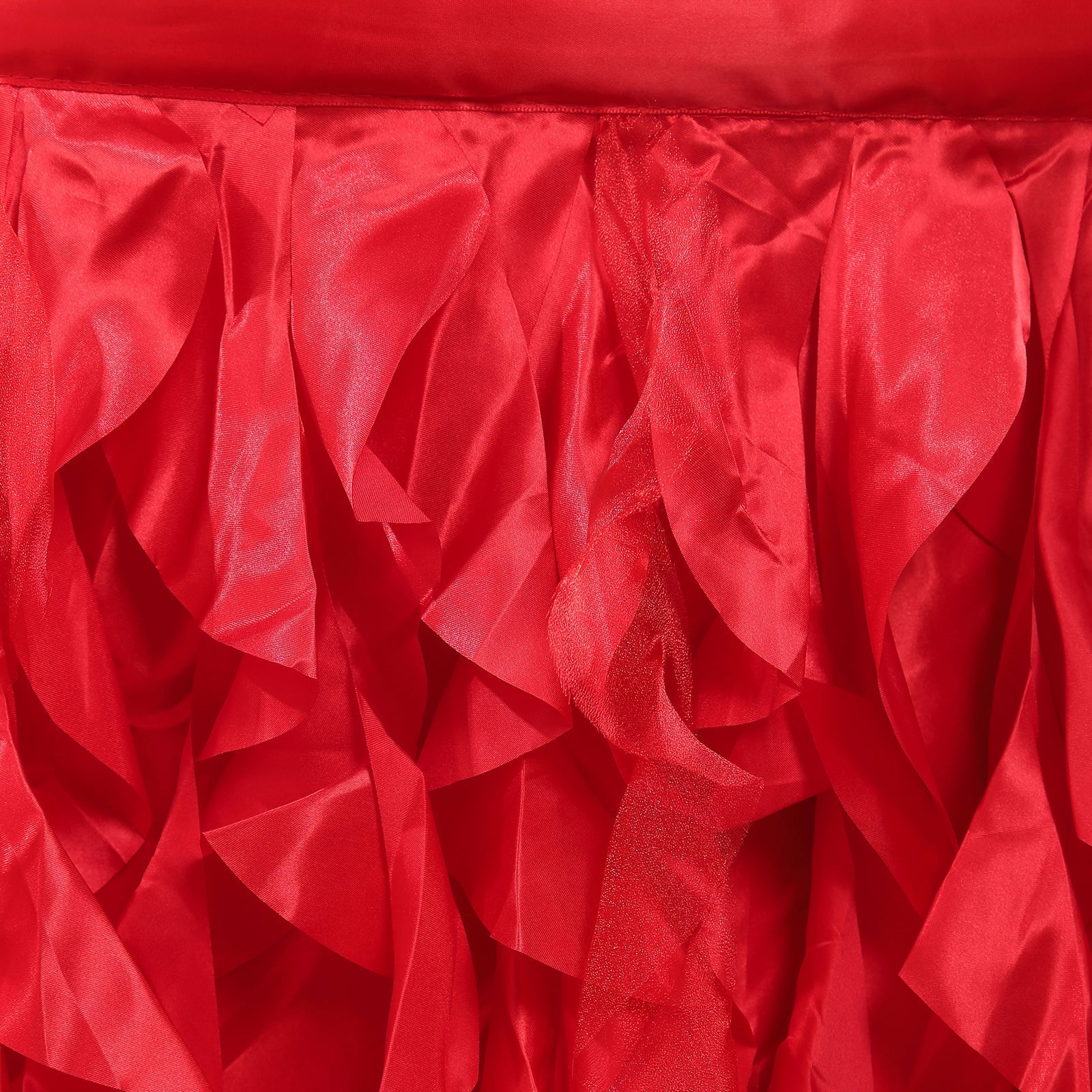 Taffeta 17ft Table Skirt Red - Cascading Curly Willow Style Table Cover