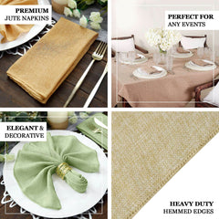 5 Pack Faux Jute 19"x19" Napkins Sage Green - Authentic Burlap Look Cloth Napkins