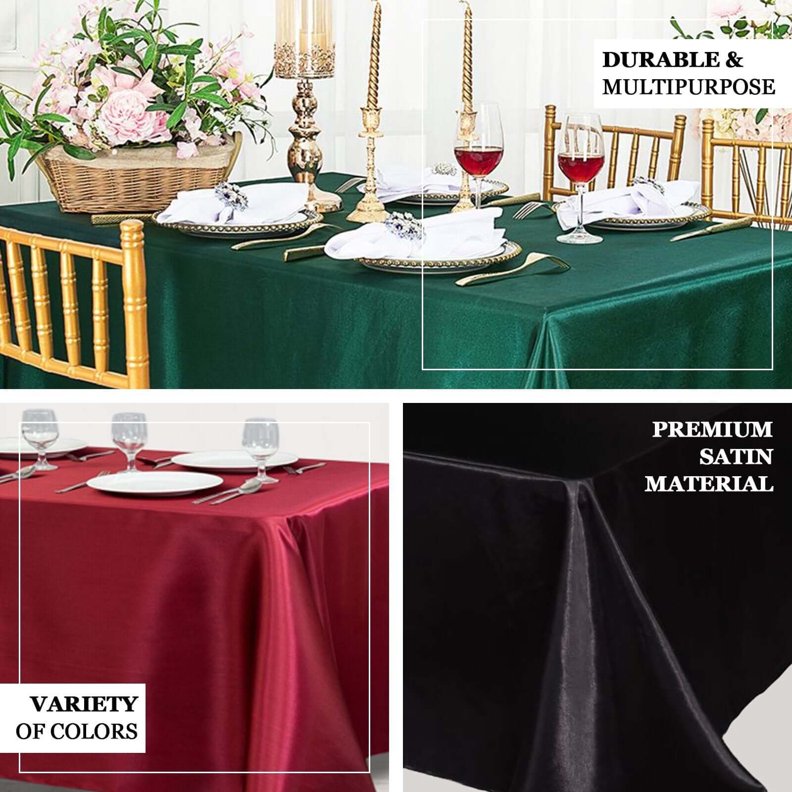 Satin Rectangular 90"x156" Tablecloth Terracotta (Rust) - Seamless Table Cover