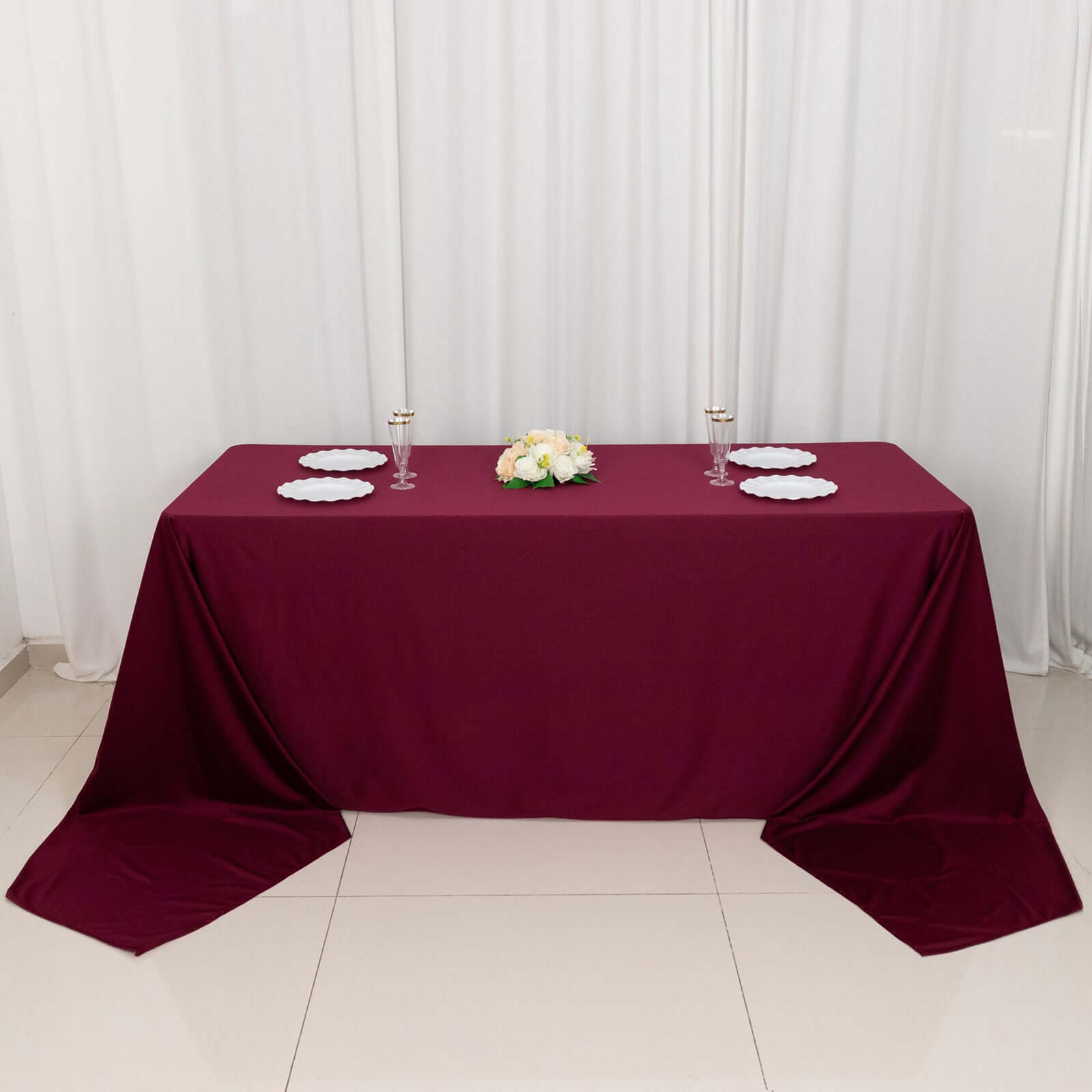 Scuba Rectangular 90"x156" Tablecloth Burgundy - Wrinkle Free, Stain Resistant & Seamless Table Cover