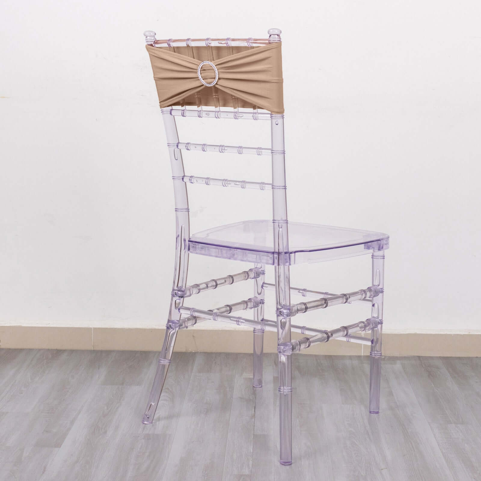 5 Pack Stretch Spandex Chair Sashes Nude - Reusable Chair Bands with Silver Diamond Ring Slide Buckle 5"x14"