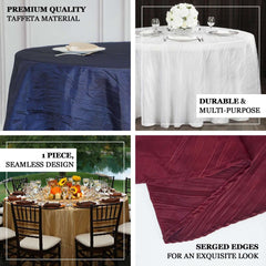 Taffeta 132" Round Tablecloth White - Seamless Accordion Crinkle Design for Exquisite Occasions
