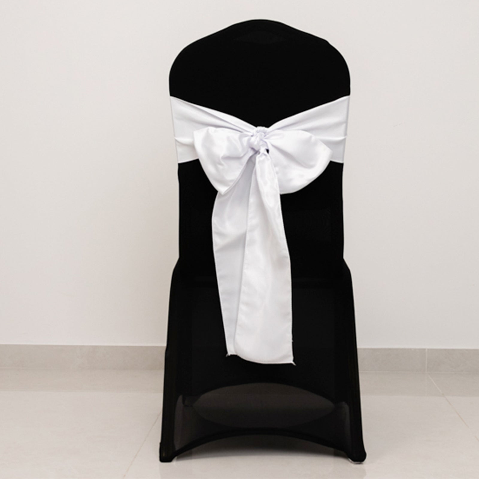 5 Pack Lamour Satin 6"x106" Chair Sashes White - Stylish Reusable Decorative Bows for Weddings & Gatherings