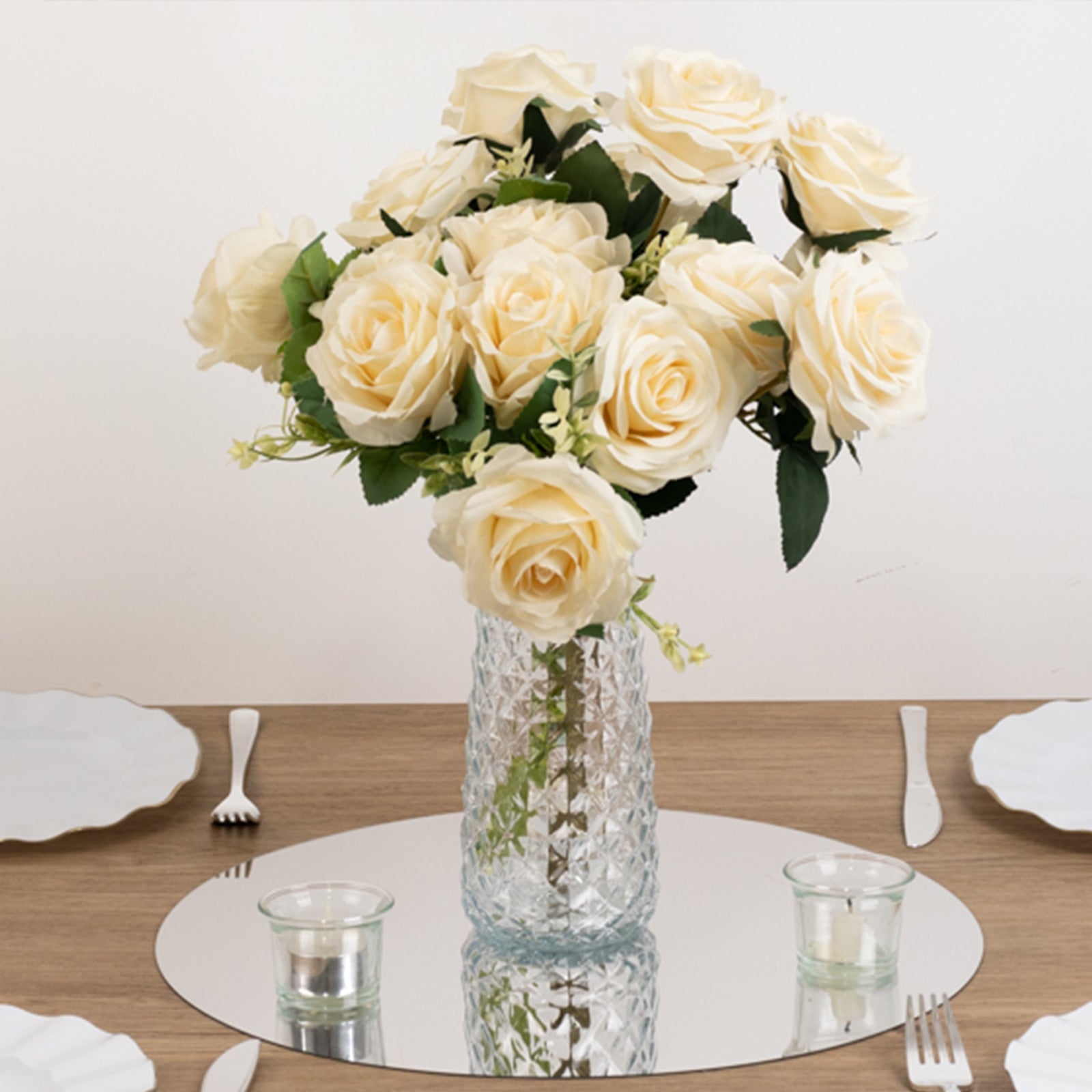 10-Pack Candle Plate Circle Acrylic Mirror Tray Silver Round - Event Display Decor 16"