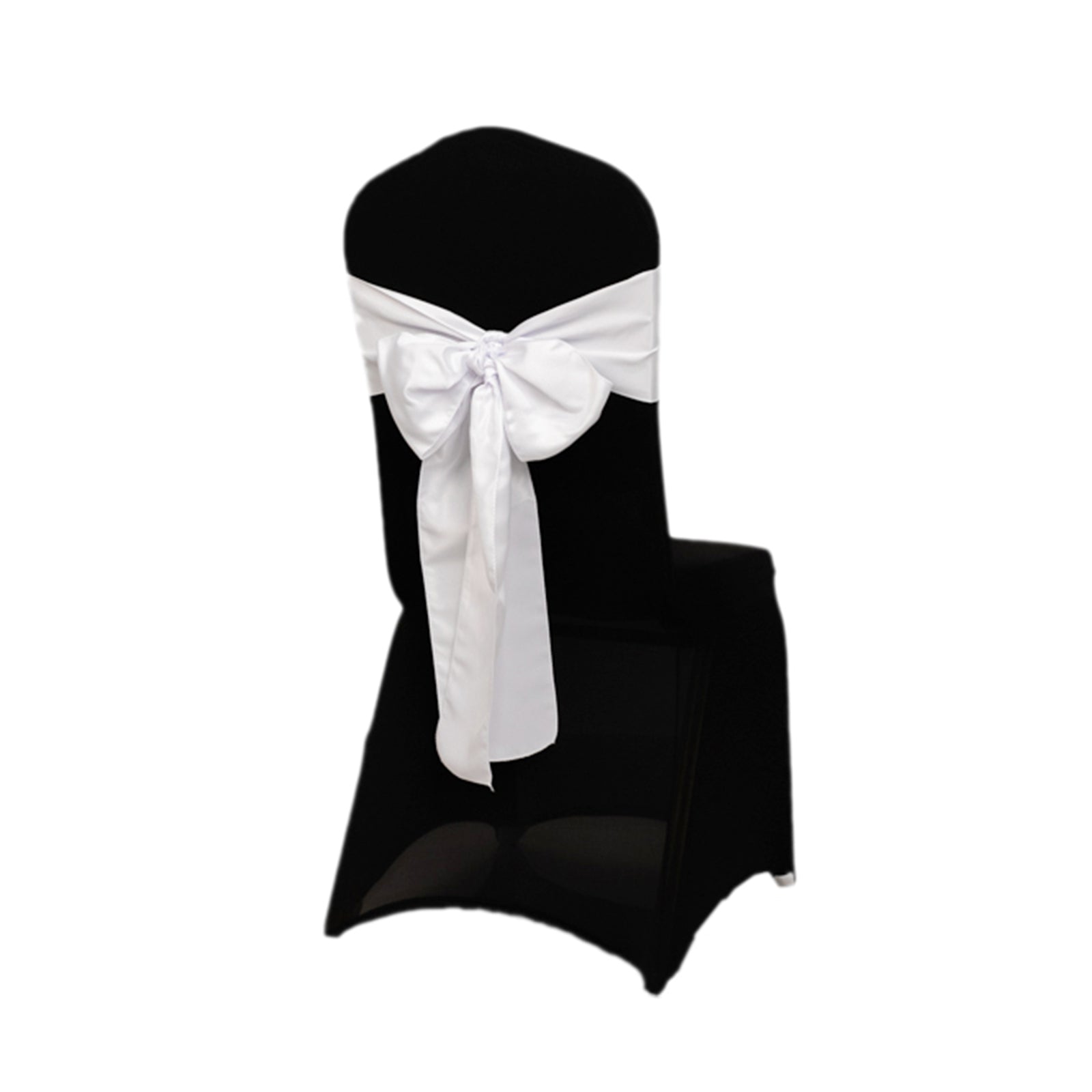 5 Pack Lamour Satin 6"x106" Chair Sashes White - Stylish Reusable Decorative Bows for Weddings & Gatherings