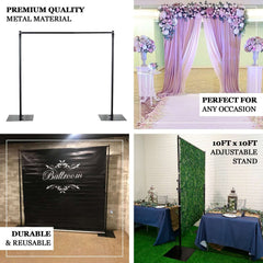 10ft Metal DIY Adjustable Heavy Duty Backdrop Stand Kit, Steel Base