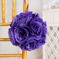 2 Pack 7" Purple Artificial Silk Rose Kissing Ball, Faux Flower Ball