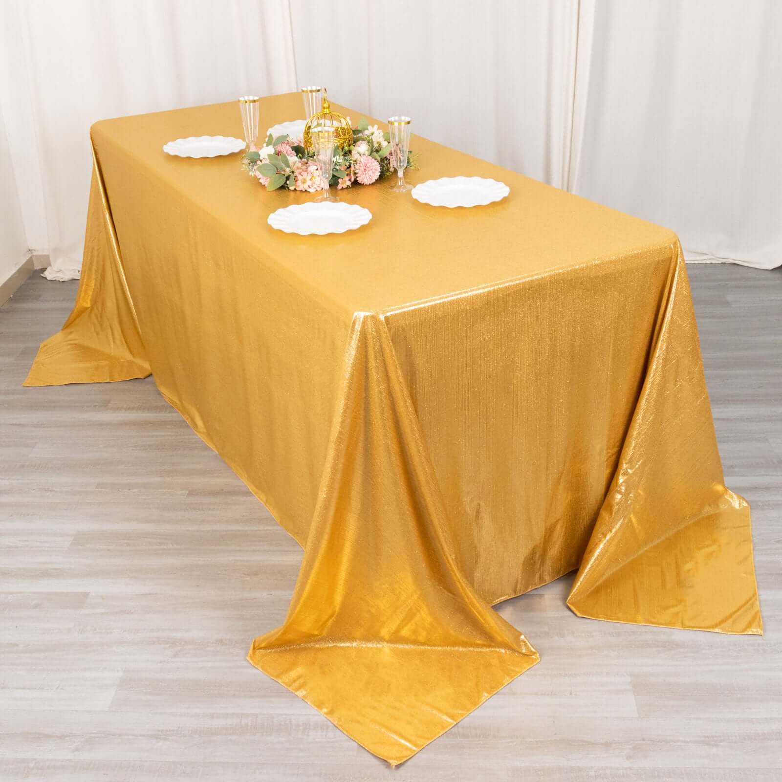 Sequin Dots Polyester 90"x132" Rectangle Tablecloth Shimmering Gold - Seamless, Glittering & Wrinkle Free Table Cover for Stylish Event Decor