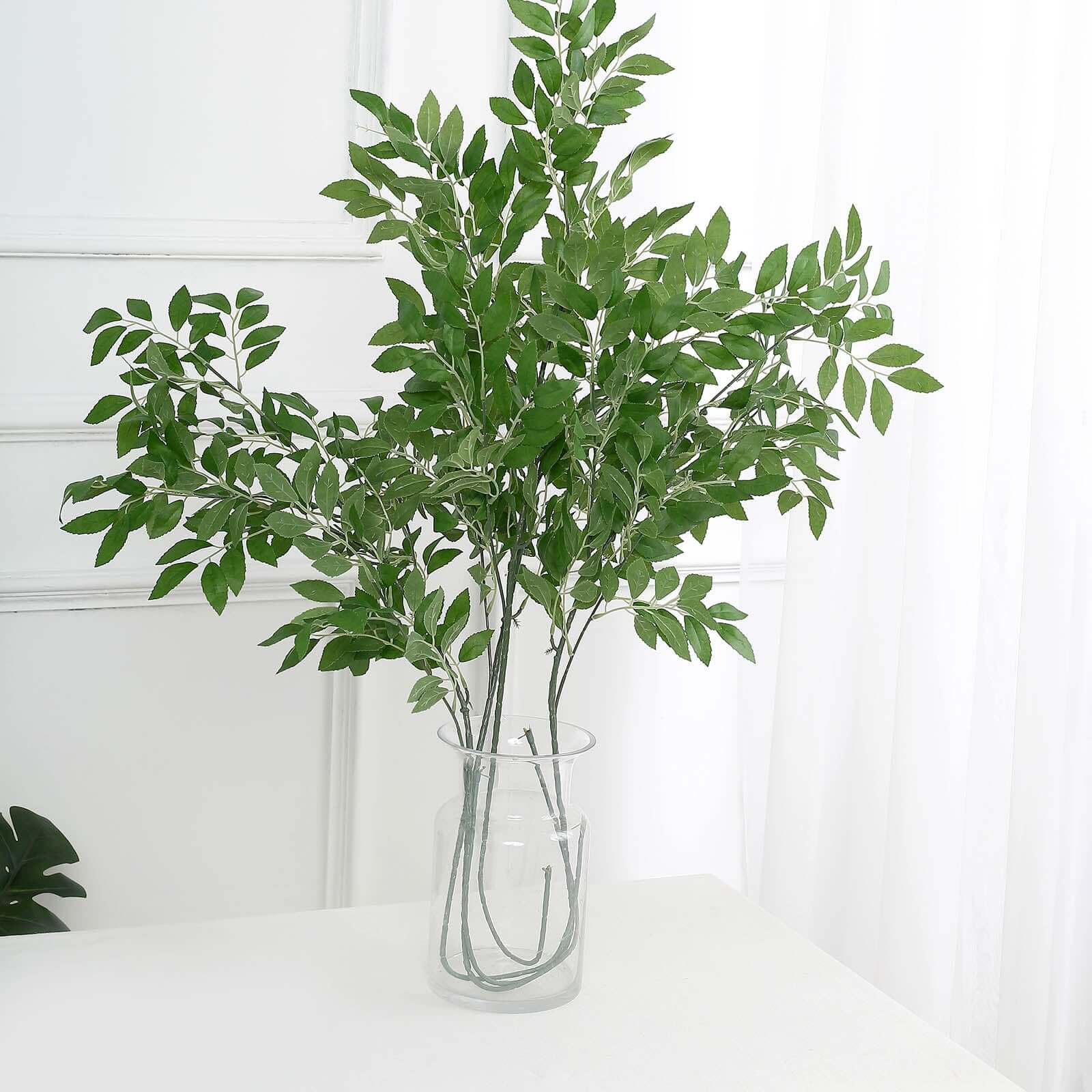 2 Bushes 42" Tall Light Green Artificial Silk Beech Leaf Branches, Faux Plant Stem Vase Fillers