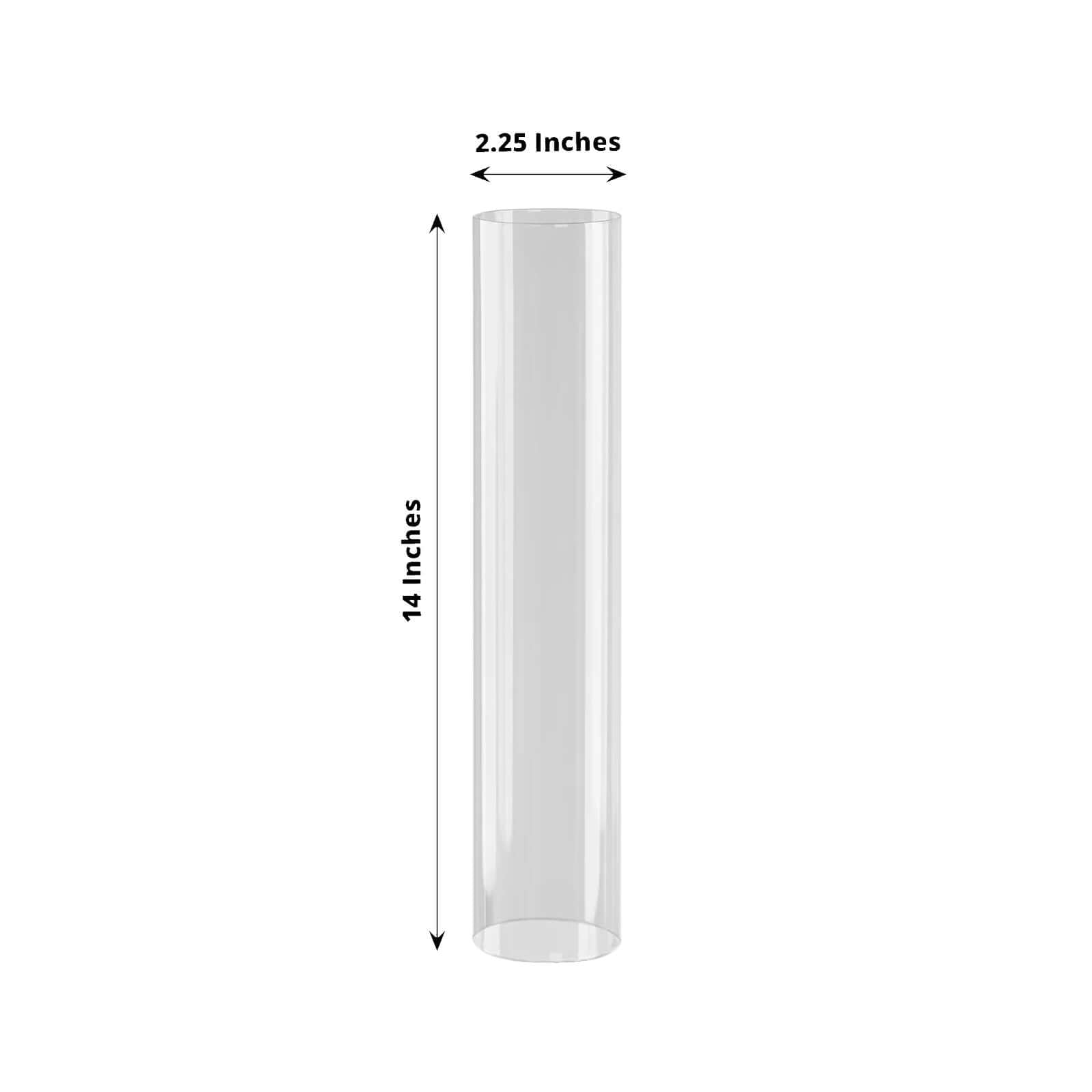 2-Pack Glass Pillar Hurricane Candle Shades - Clear Chimney Tube with 2.25" Wide Open Ends 14"