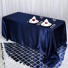 Satin Rectangular 90"x132" Tablecloth Navy Blue - Seamless Table Cover