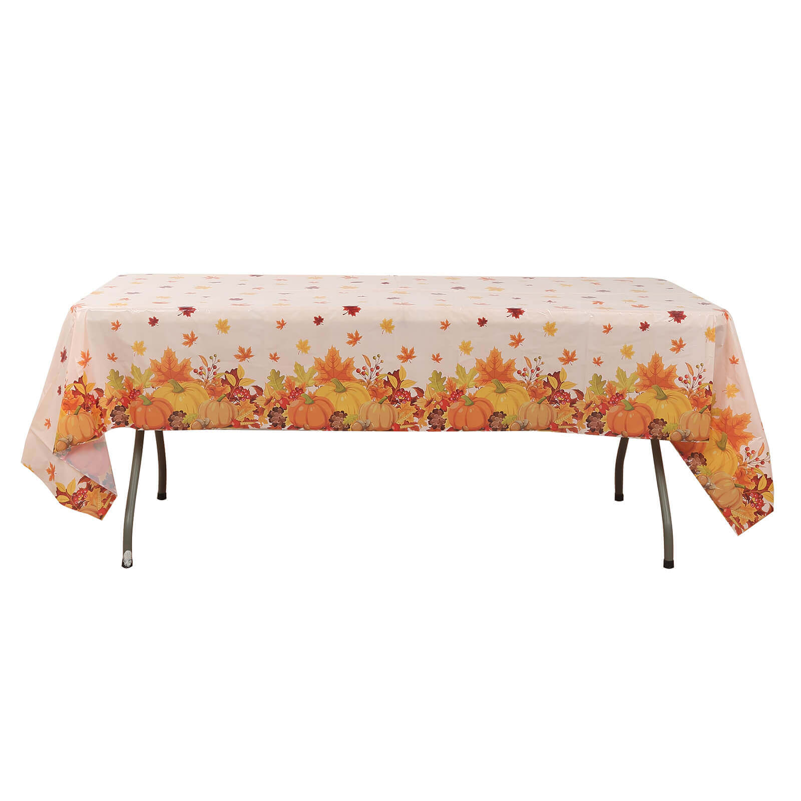 5-Pack Plastic Tablecloths Orange Thanksgiving Rectangle with Fall Leaves Pumpkin Print - Festive PVC Disposable Table Covers 54"x108"