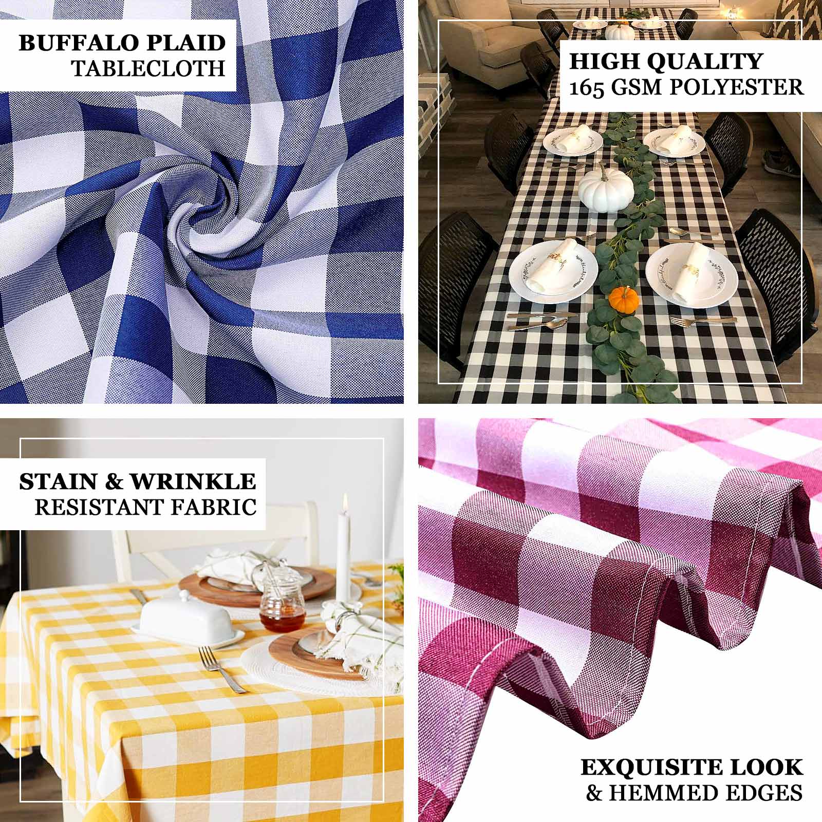 Polyester 60"x126" Rectangle Tablecloth White/Navy Blue - Buffalo Plaid Checkered Table Cover