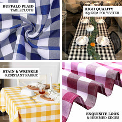 Polyester 60"x126" Rectangle Tablecloth White/Navy Blue - Buffalo Plaid Checkered Table Cover