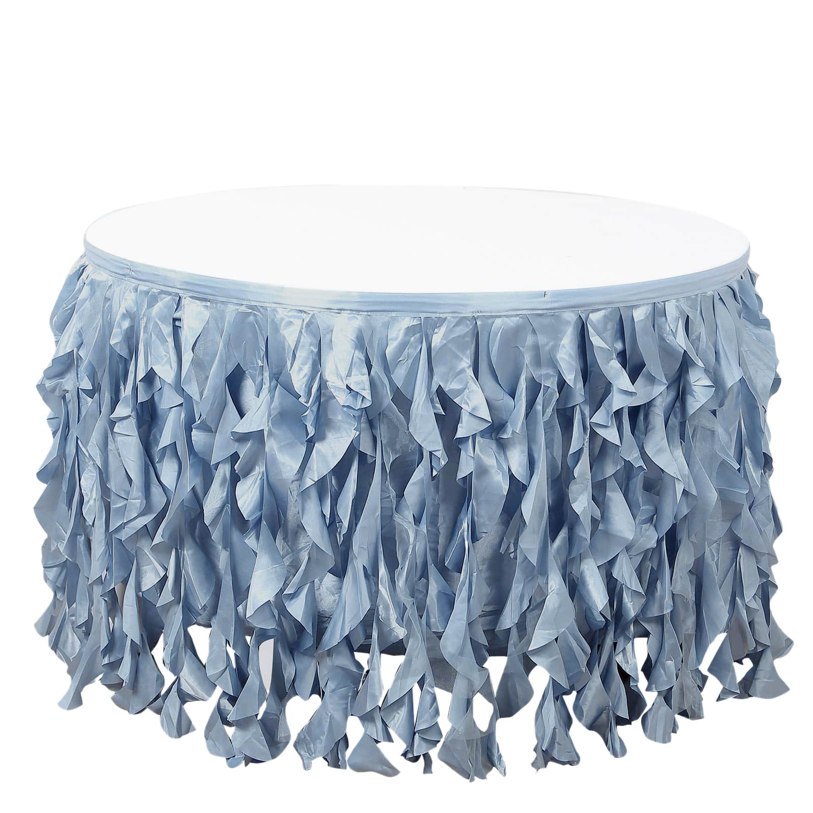 Taffeta 17ft Table Skirt Dusty Blue - Cascading Curly Willow Style Table Cover