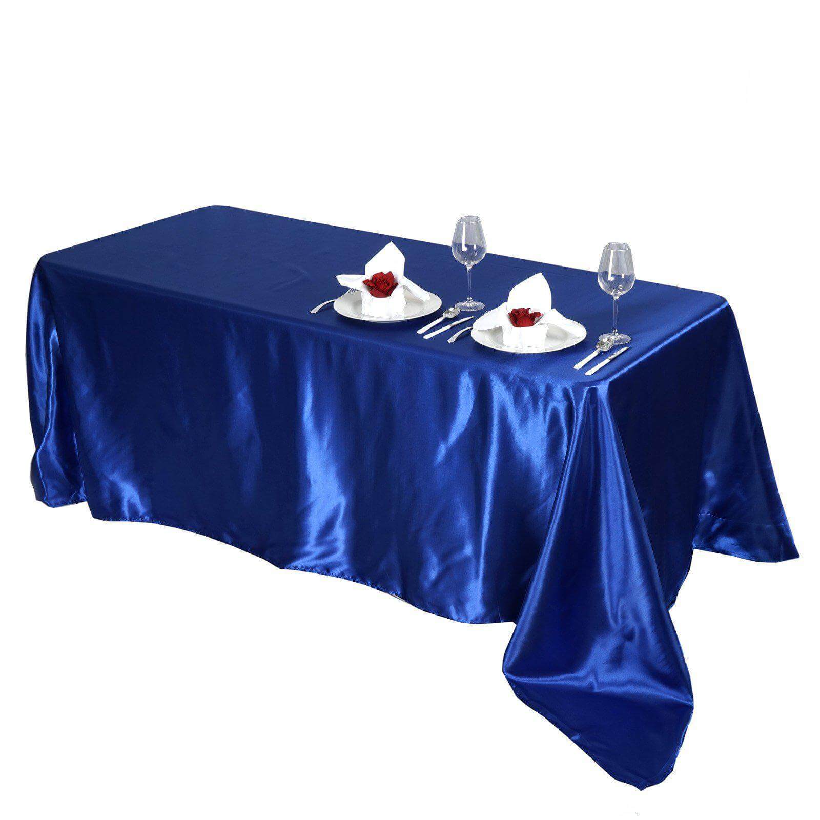 Satin Rectangular 90"x156" Tablecloth Royal Blue - Seamless Table Cover