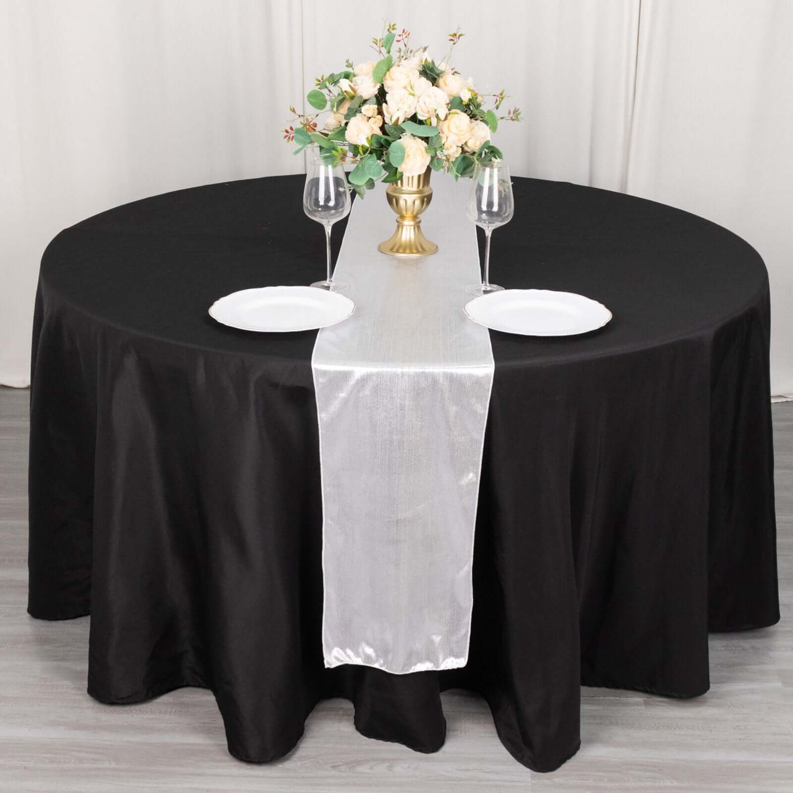 Polyester 12"x108" Table Runner Silver Shimmer Sequin Dots - Wrinkle-Free Finish Table Linen