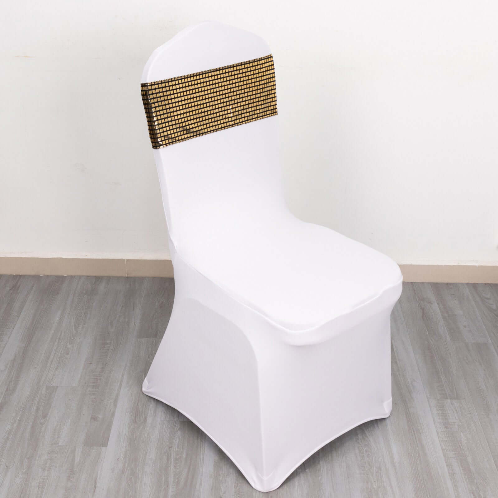 5 Pack Chair Sashes Shiny Foil Polyester 6"x108" Black/Gold - Stylish Disco Mirror Ball Event Decor