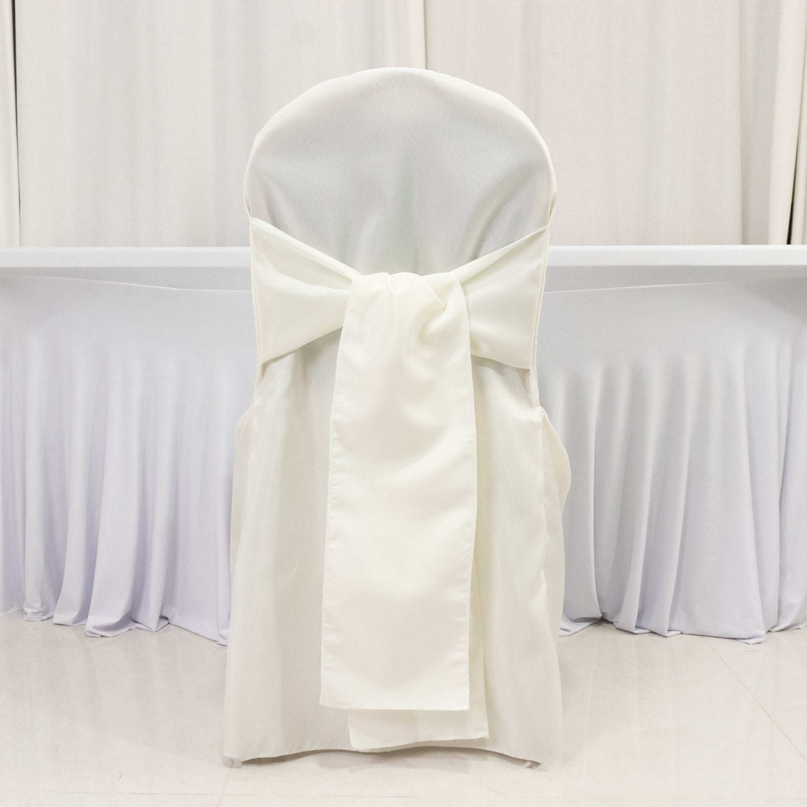 10-Pack Polyester Slip-On Banquet Chair Covers with Attached Sashes – Ivory Reusable Stain-Resistant Covers for Wedding & Event Decor