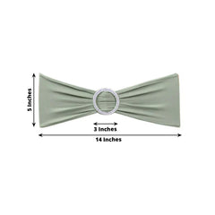 5 Pack Stretch Spandex Chair Sashes Sage Green - Reusable Chair Bands with Silver Diamond Ring Slide Buckle 5"x14"