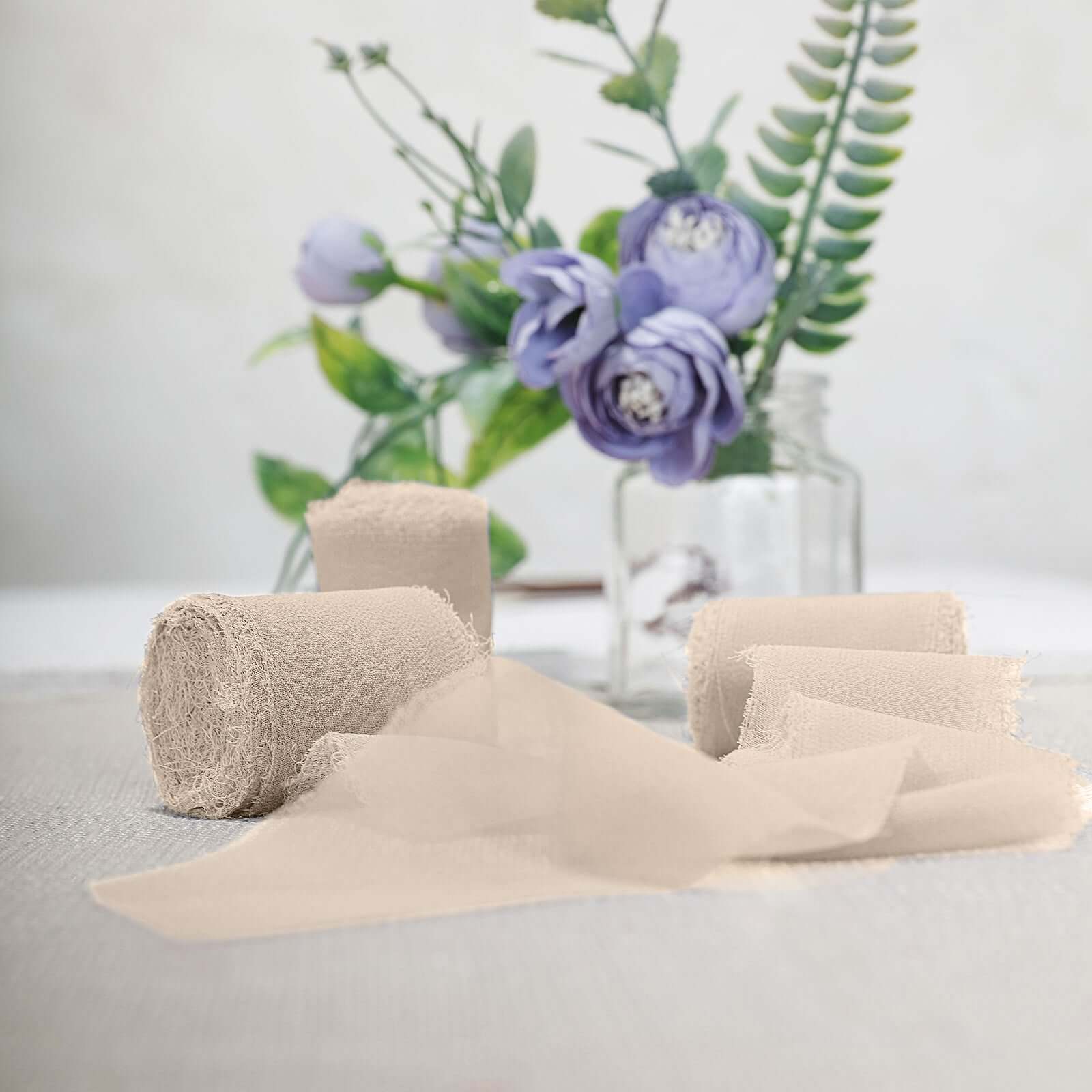 2 Pack 6yds Nude Silk-Like Chiffon Ribbon Roll, DIY Wedding Bouquet Linen Wrap