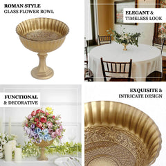 Glass Compote Floral Bowl Pedestal Vase Roman Style Gold - Antique Flower Vase for Sophisticated Event Décor 7"
