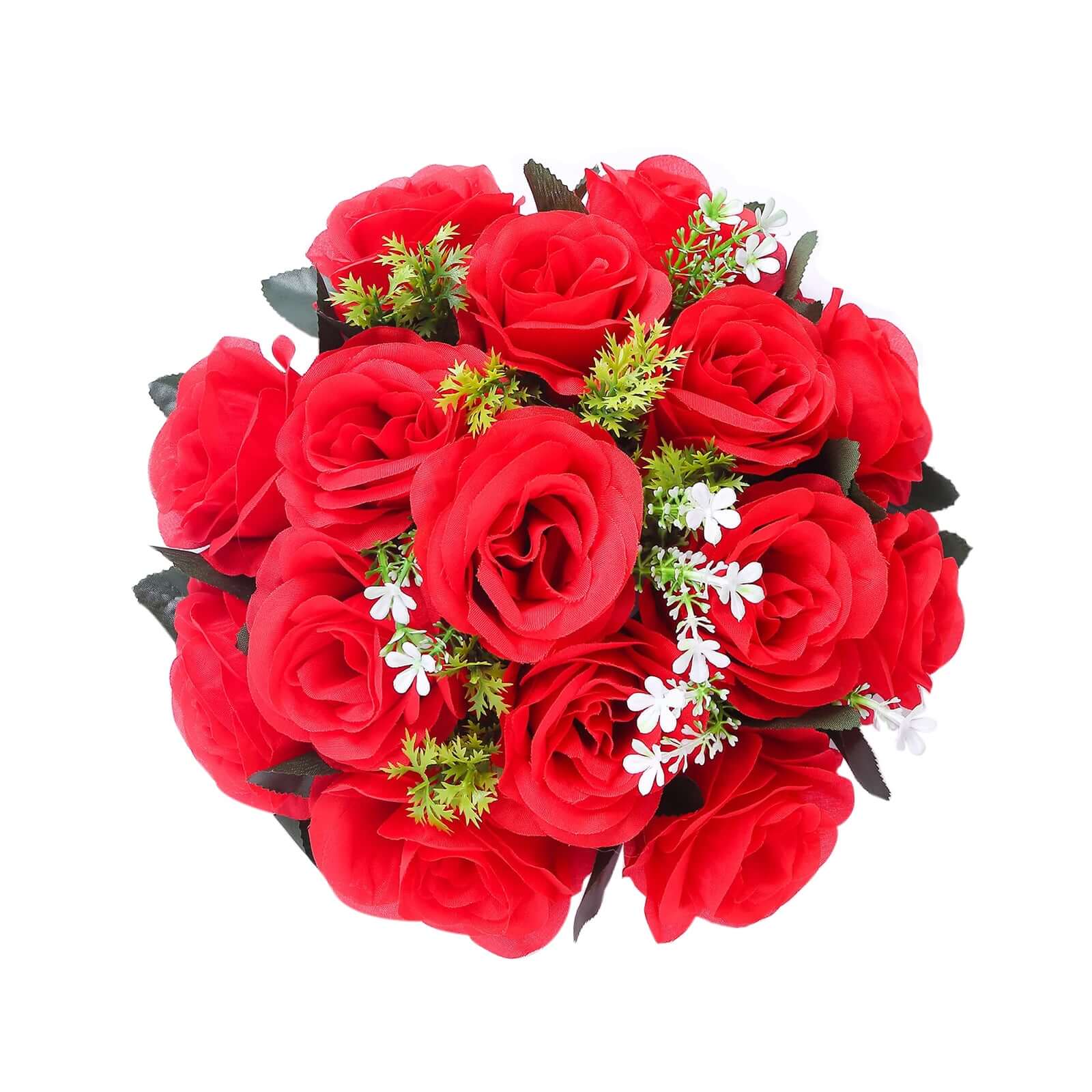 2 Pack Red Silk 15-Head Rose Flower Balls For Centerpieces - 10", Artificial Kissing Ball Floral Arrangements