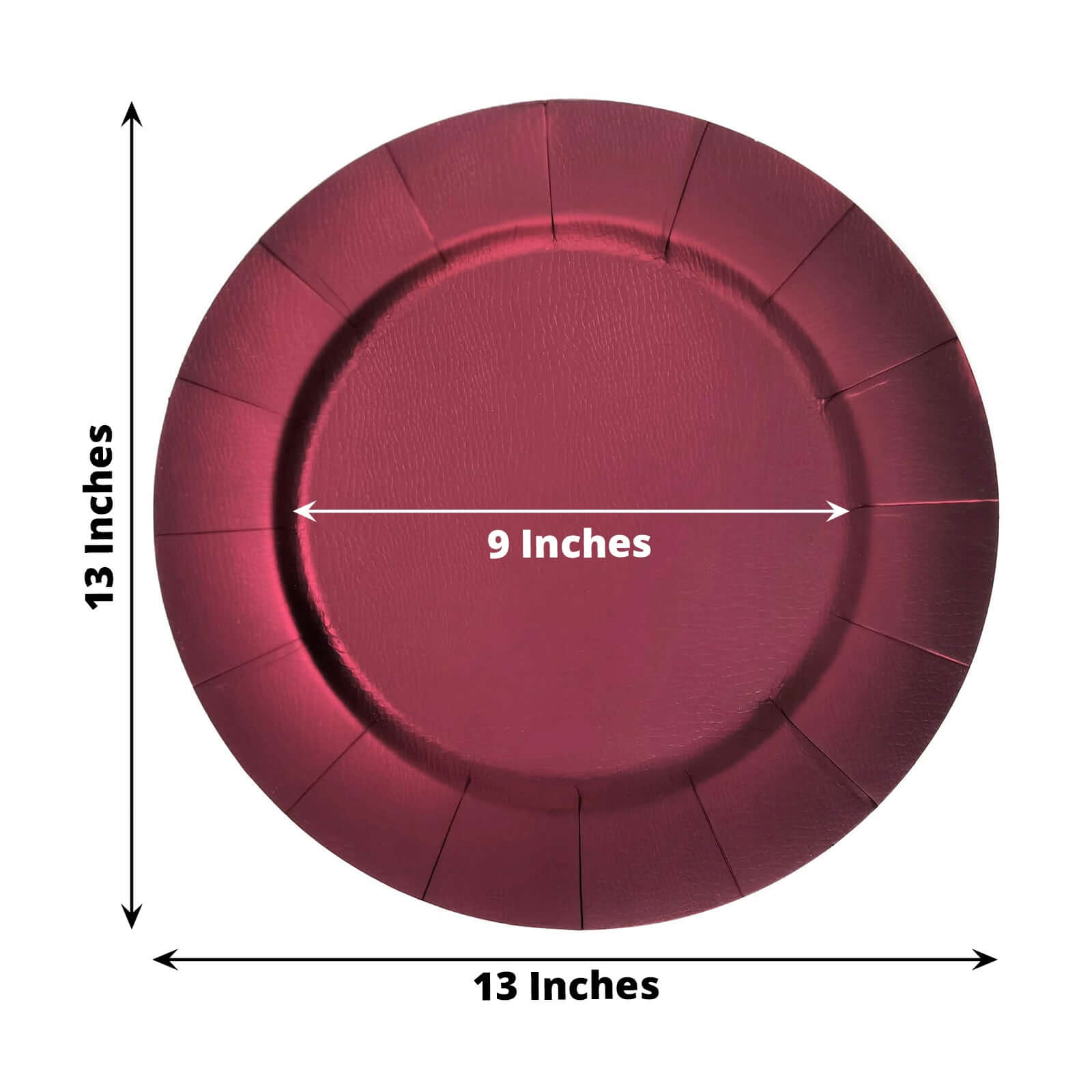 10-Pack Disposable Round Charger Plates in Burgundy with Leathery Texture - Durable 1100GSM Cardboard Placemats 13"